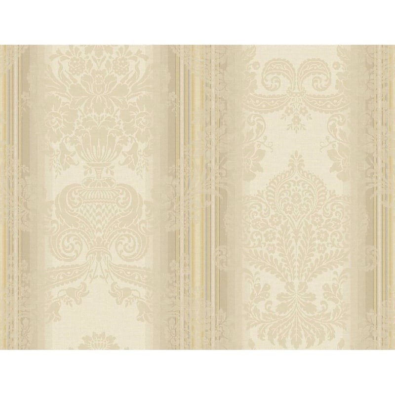 Seabrook Designs Pinnok Striped Damask Unpasted Wallpaper - 27 in. W x 27 ft. L - Metallic Champagne & Beige