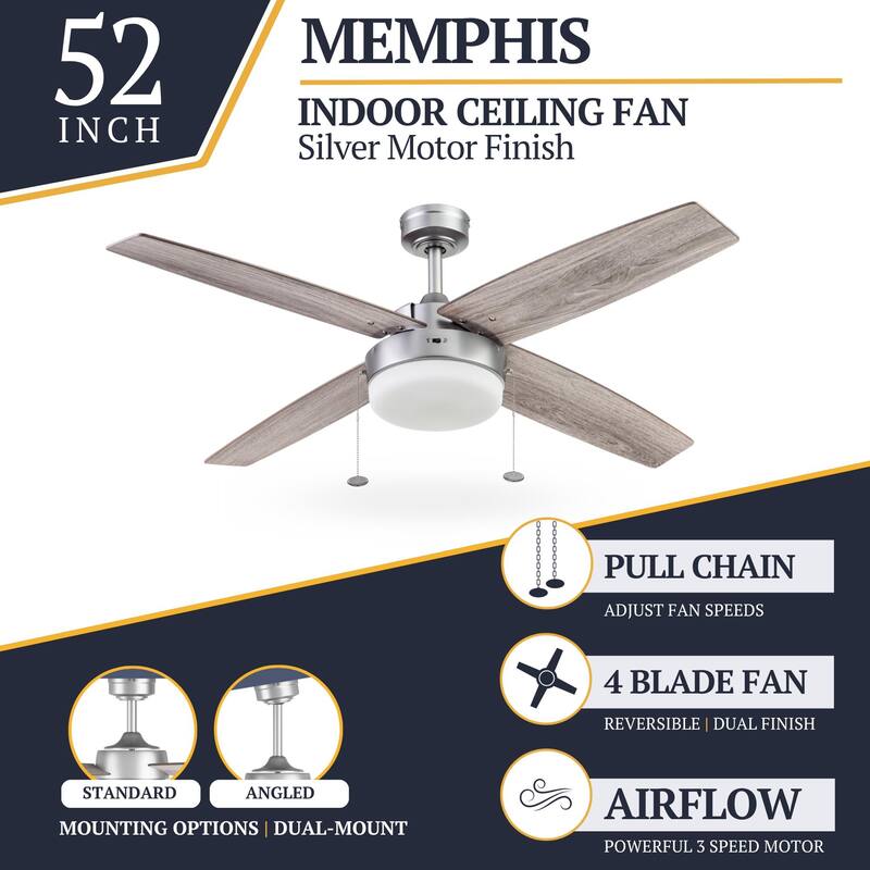 52" Prominence Home Memphis Pewter Contemporary Indoor LED Ceiling Fan with Light, Pull Chain