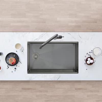 Undermount 33" Graphite Black Single-Bowl Kitchen Sink Handmade - 33" x 19" x 10"
