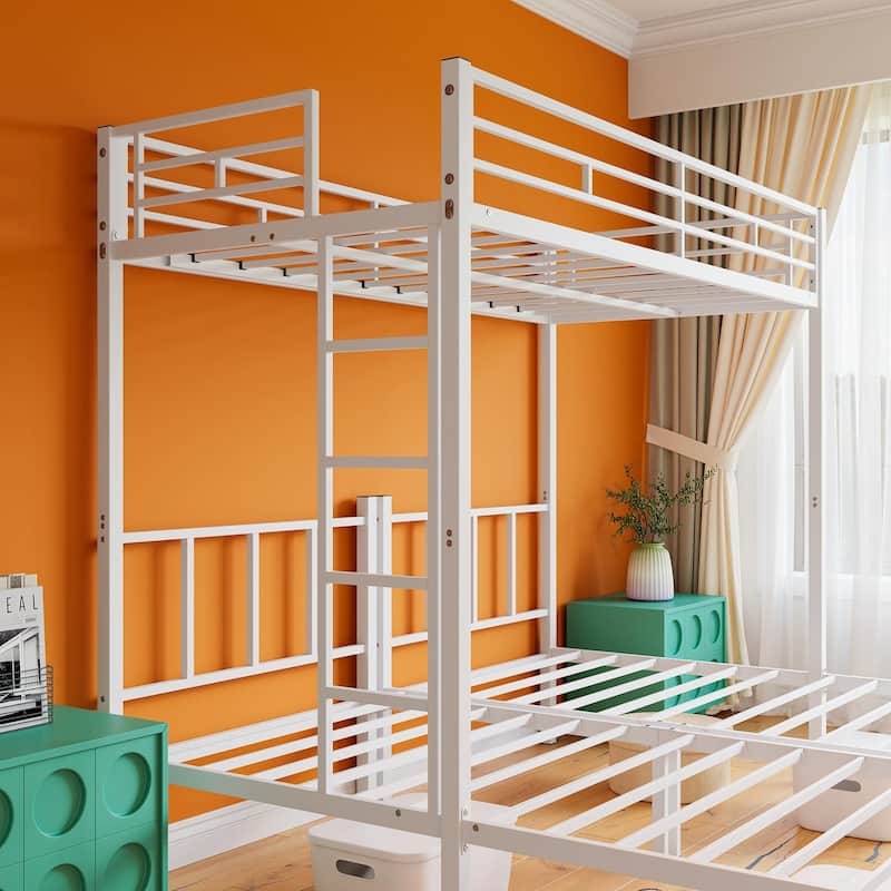 Heavy Duty Triple Bunk Bed, Twin Over Twin Over Twin Metal Bunk Bed with Guardrails & Ladder, 3 Beds for Kids, Teens & Adults