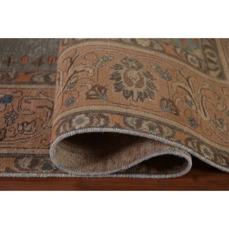 Green Tabriz Persian Vintage Area Rug Hand-Knotted Wool Carpet - 9'6"x 12'7"