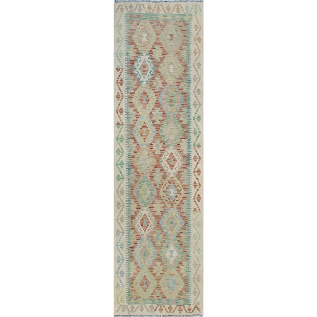 Sun Faded Flatweave Nudara Red/Ivory Runner - 2'11" x 9'11"
