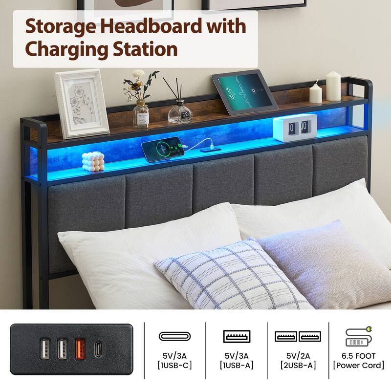 Bed Frame with Headboard and Storage Drawers
