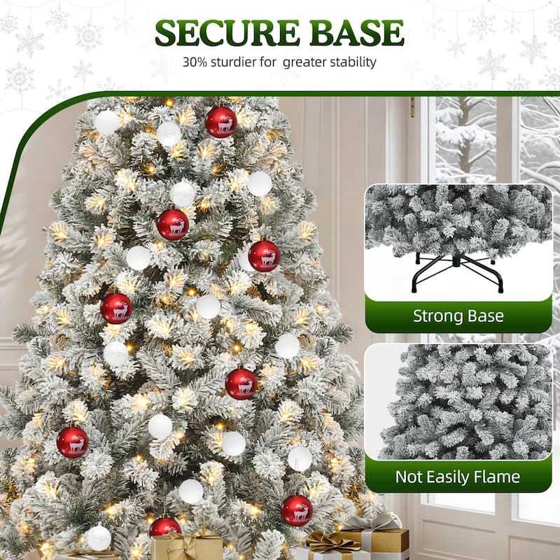 6/7.5/9 FT Pre-Lit Frosted Pine Artificial Christmas Tree with LED Lights