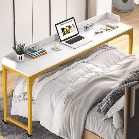 Overbed Table with Wheels, Mobile Computer Desk Standing Workstation Laptop Cart