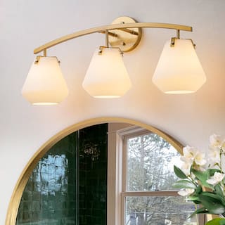 Modern industrial 3-Light Brass Bathroom Vanity Light with Opal Glass