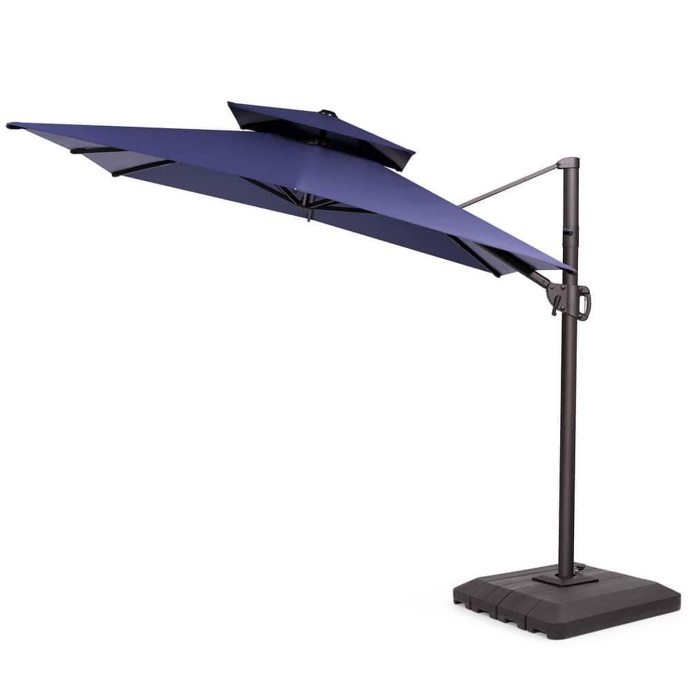 Pellebant 9 x 11 ft Outdoor Patio Cantilever-Offset Umbrella with Weight Base Double Top