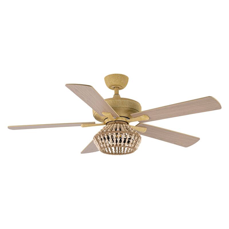 52-in Boho 5-Blade Sand Gold Reversible Cage Ceiling Fan with Remote and Light Kit - 52-in W