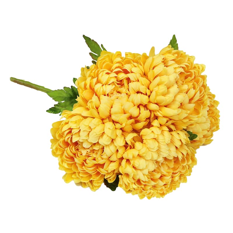 Set of 2 Deluxe Yellow Artificial Chrysanthemum Flower Stem Bush Bouquet 18in - 18" L x 12" W x 12" DP