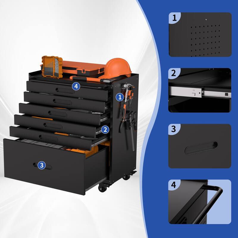 34.3" Rolling Tool Chest with 6 Drawers Mobile Garage Cabinet Organizer, All-Drawer Design for Small Parts & Tools
