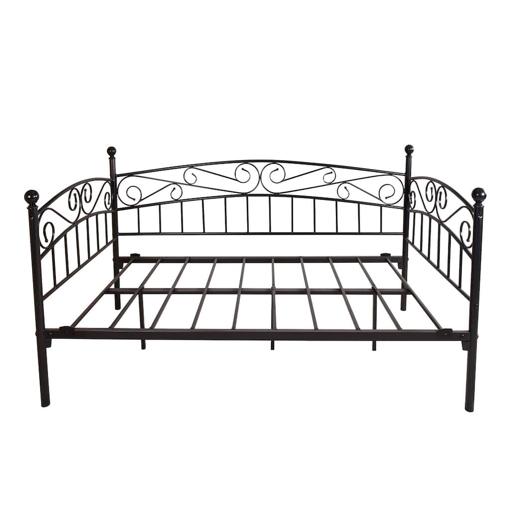 Metal Daybed Frame Multifunctional Mattress Foundation/Bed Sofa with Headboard, Twin, Black