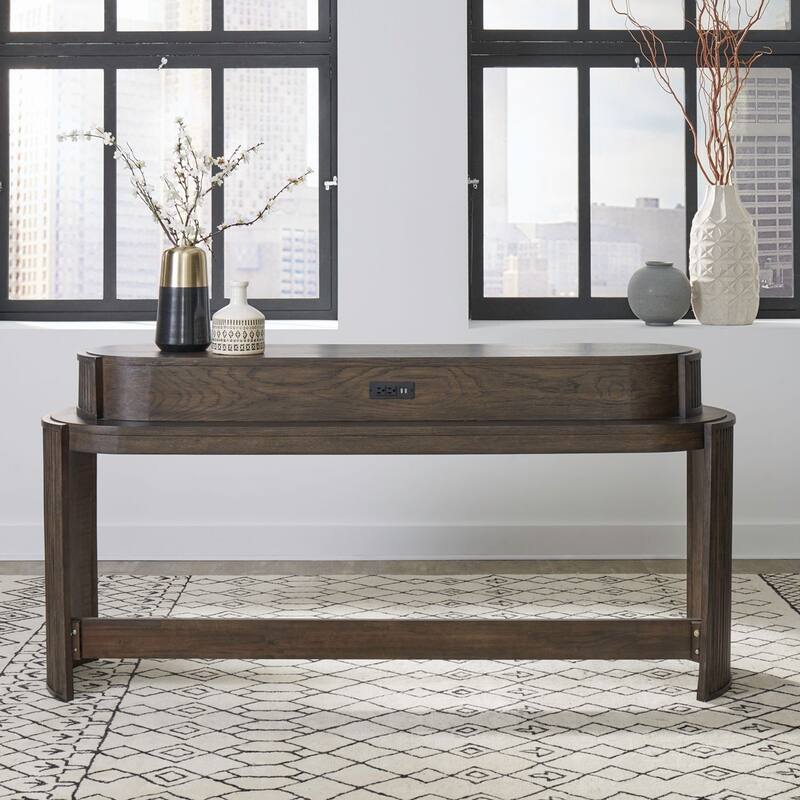 Liberty Furniture City View Console Bar Table with Charging Station - Width 78" x Depth 20" x Height 37" - Coffee Bean