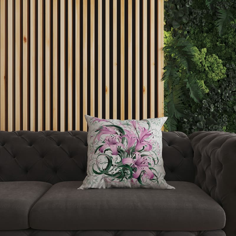 Brown And Green Lily Legends Faux Suede Throw Pillow Zipper