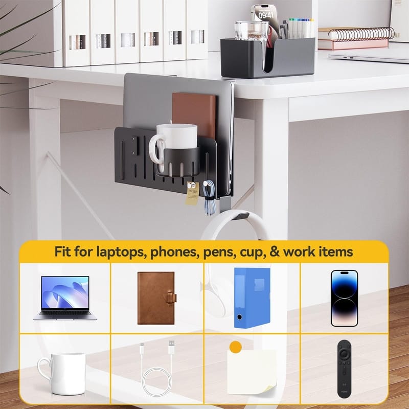Under Desk Laptop Holder Storage - 12.87"D x 9.37"W x 3.85"H