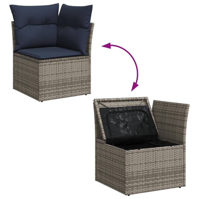 vidaXL 11 Garden Sofa Set with Cushions Black/Brown/Grey Poly Rattan - 135.4 x 73.8 x 27.2