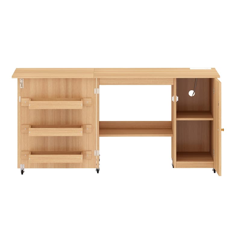 Moasis 61" Wide Folding Sewing Table and Craft Table with Storage and Charging Station
