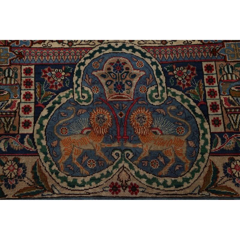 Animal Pictorial Kashmar Persian Area Rug Hand-knotted Wool Carpet - 9'7" x 12'6"