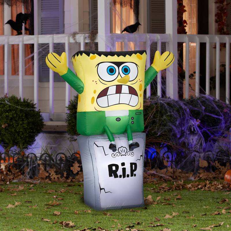 Gemmy Airblown SpongeBob as Monster on Tombstone Nick, 3 ft Tall, Multi