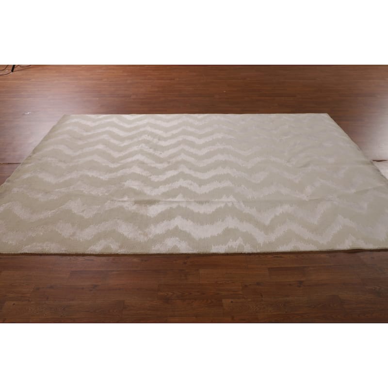 Chevron Style Nepalese Area Rug Hand-Knotted Oriental Wool Carpet - 5'11" x 9'0"
