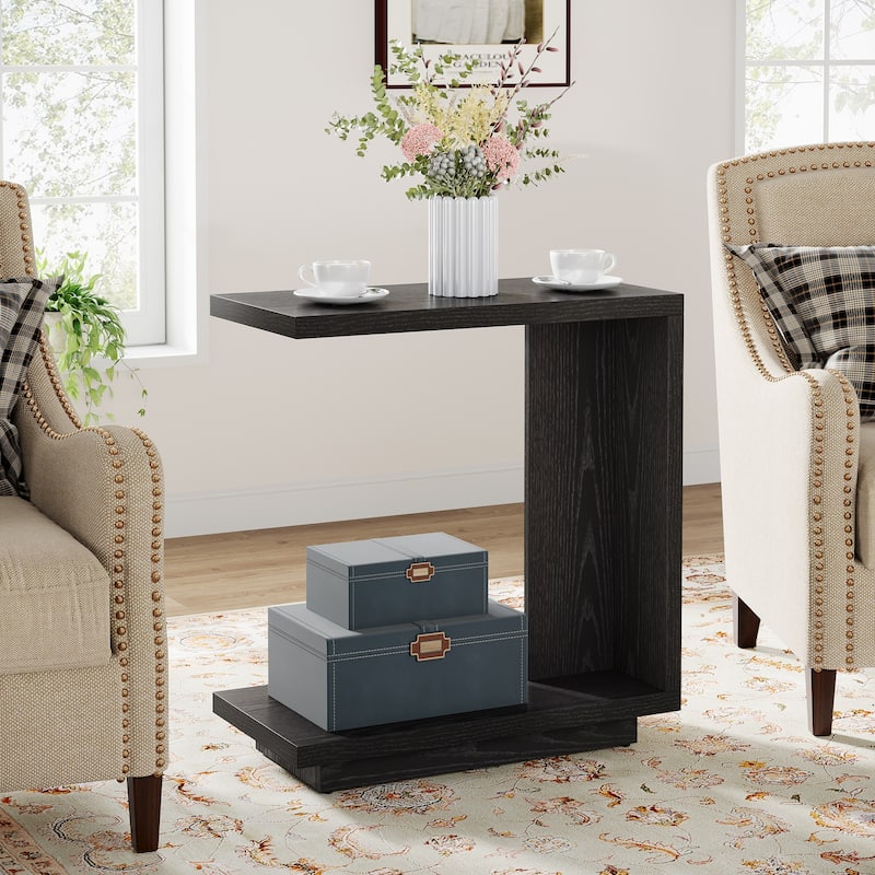 C-Shaped Side Table, 2-Tier Narrow End Table for Living Room, Bedroom