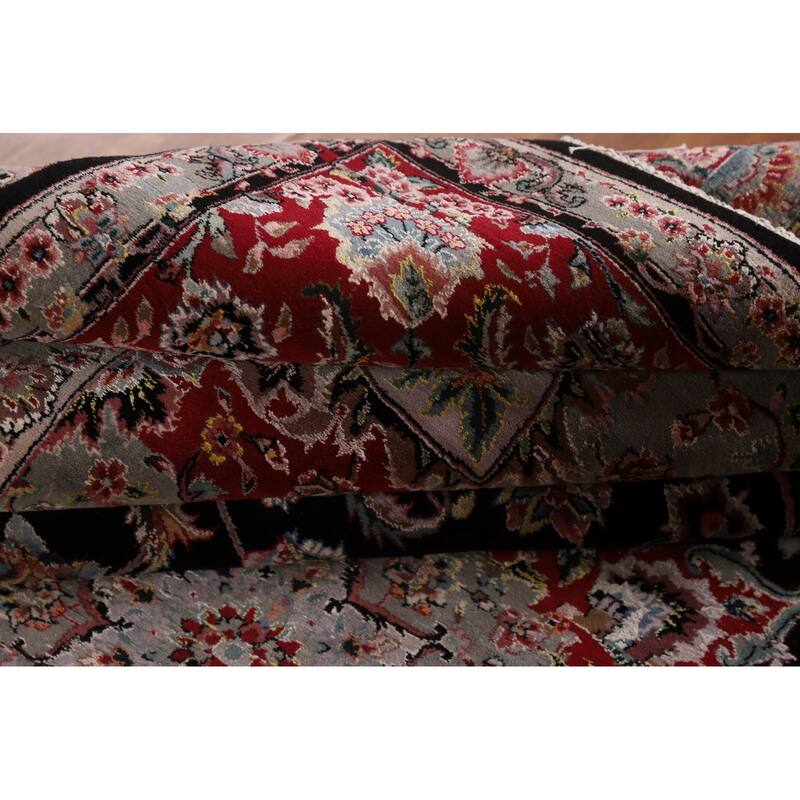 Floral Black Aubusson Chinese Area Rug Hand-Knotted Wool Carpet - 8'3"x 10'0"