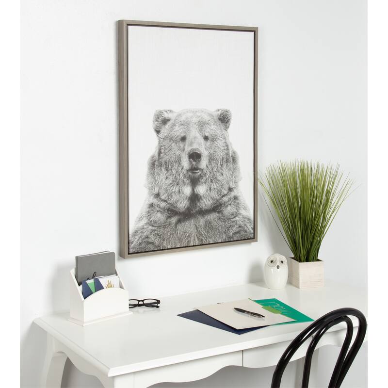Sylvie Bear Framed Canvas Wall Art by Simon Te Tai, Gray 23x33