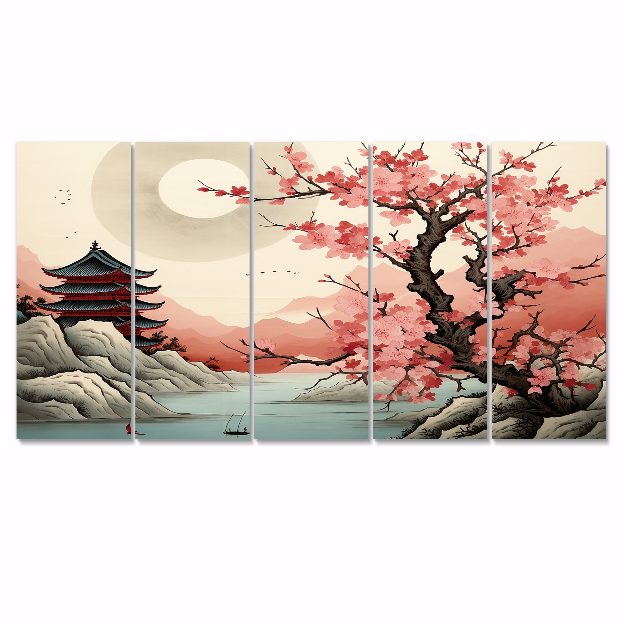 激安な Pagoda Japanese Cherry Japon - River Vintage Blossom 絵画