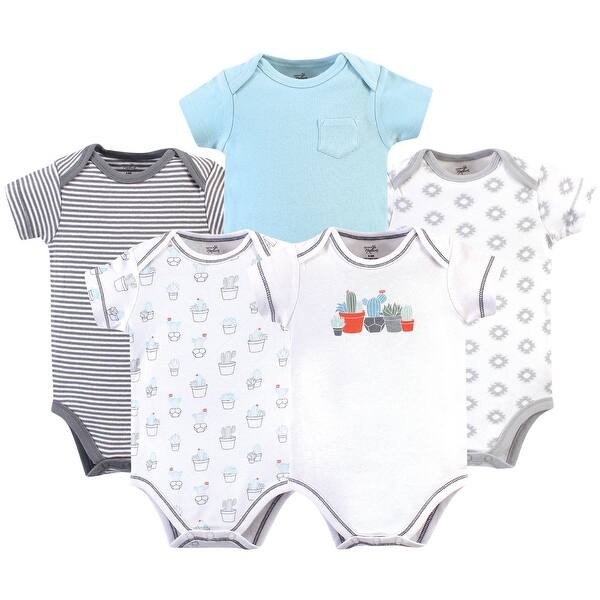 slide 1 of 1, Touched by Nature Organic Cotton Bodysuits 5pk, Cactus 0-3 Months - Cactus