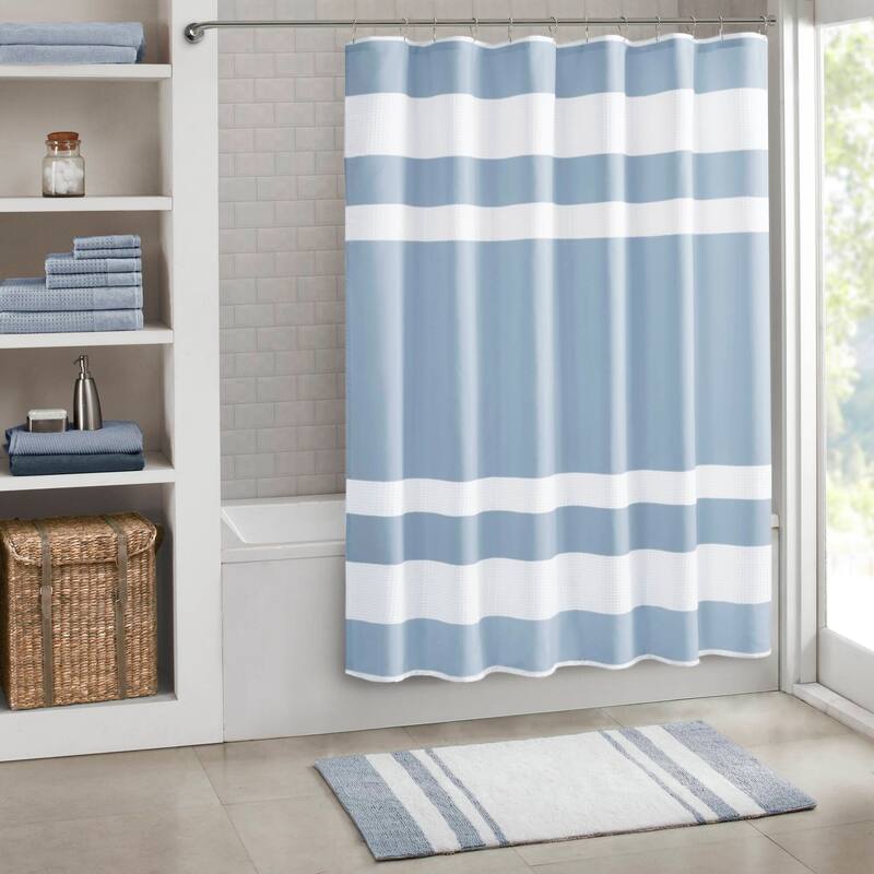 Madison Park Spa Waffle Shower Curtain with 3M Treatment - 72x78" - Blue