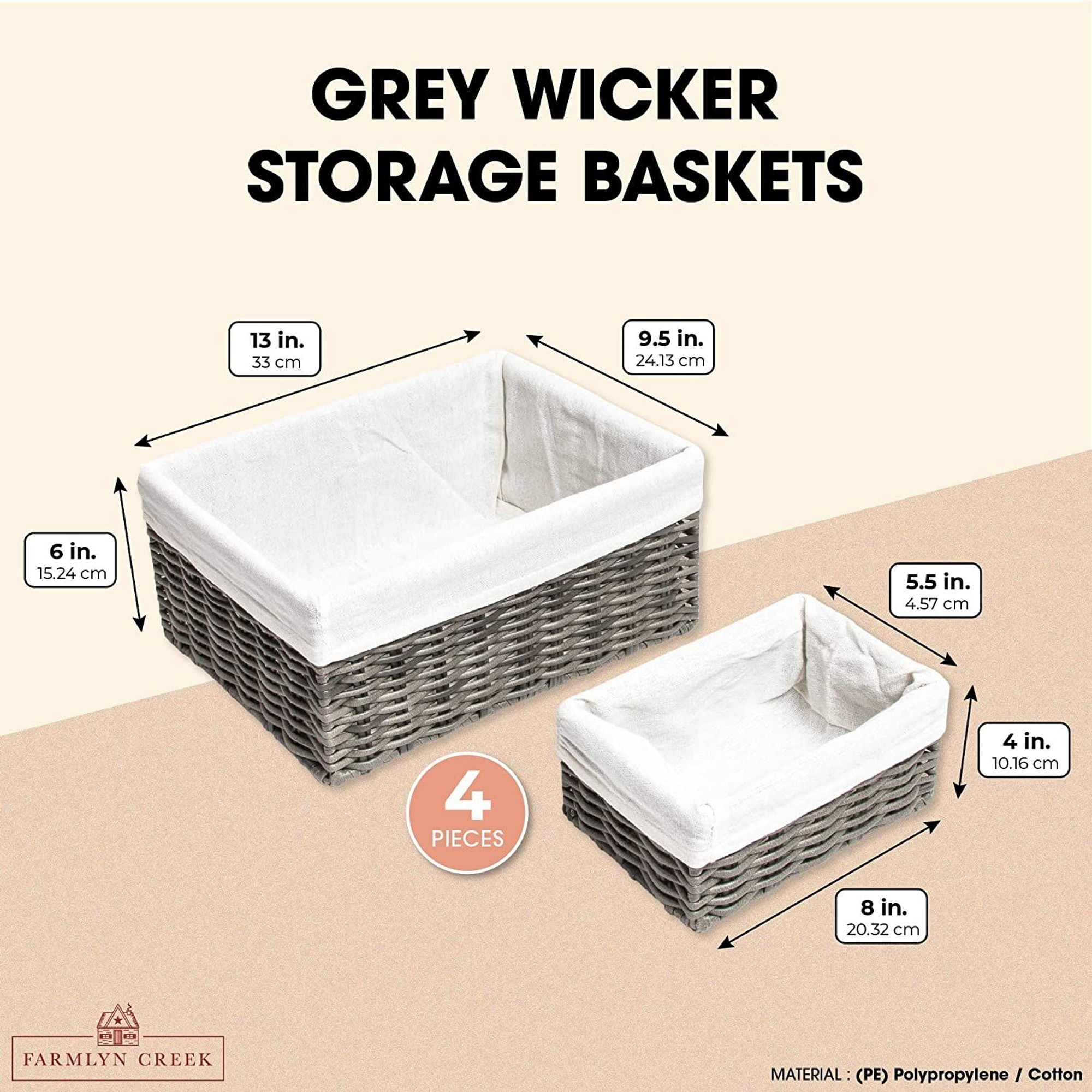 Farmlyn Creek 3 Section Wicker Baskets for Shelves, Hyacinth Storage  Baskets for Bathroom Organizing, 2 Pack (14.4 x 6 x 4.3 in)