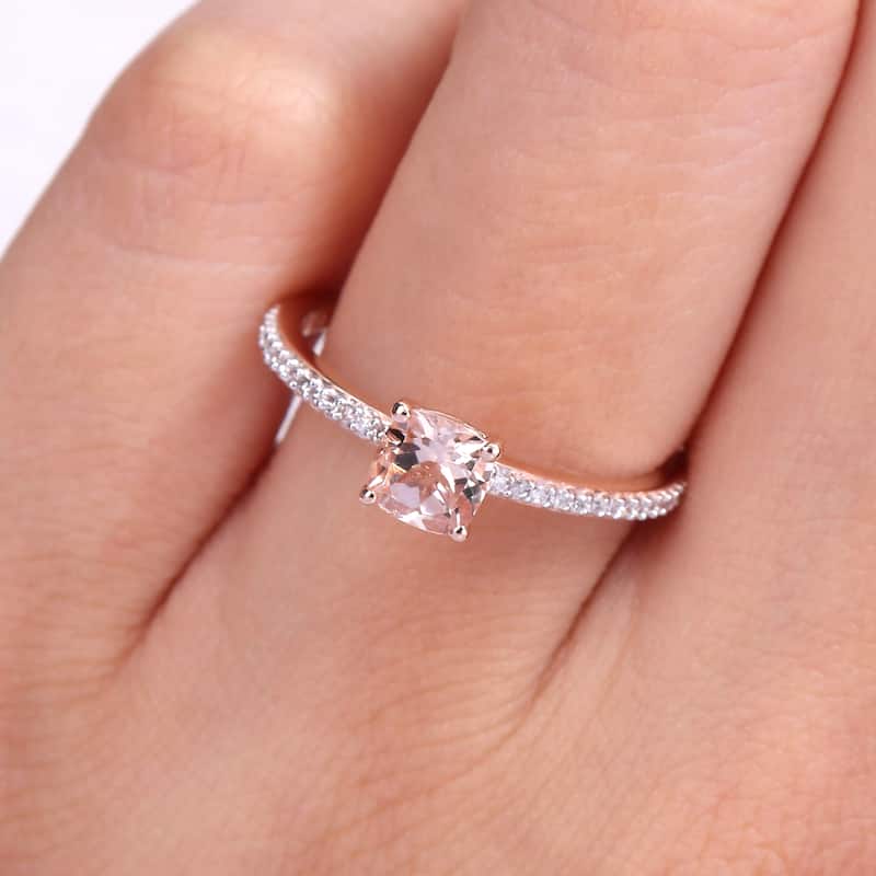 Miadora 10k Rose Gold Cushion-cut Morganite and 1/10ct TDW Diamond Birthstone Ring