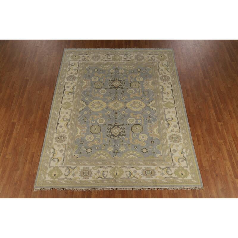 Silver Gray Oushak Indian Area Rug Handmade Oriental Wool Carpet - 7'10" x 9'11"