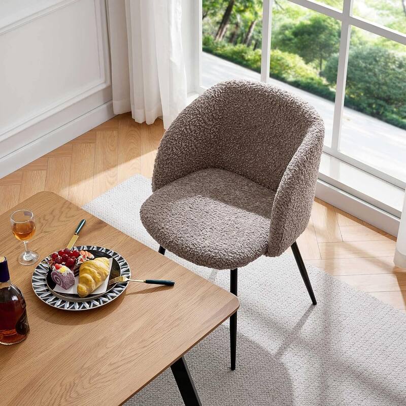 Howtai Cozy Accent Armchair, Fluffy Sherpa Dining Chair Set of 2