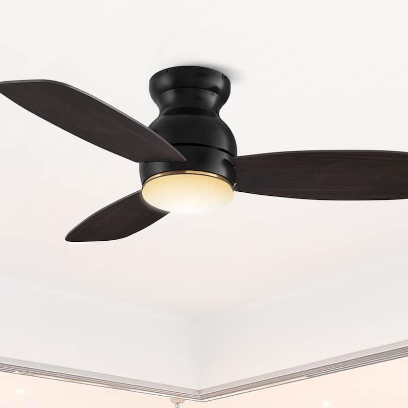 CARRO Reed 44" 3-Blade Indoor Ceiling Fan with LED light and Remote. - Black Walnut/Wooden