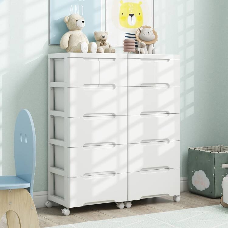 Multi-Drawer White PP Mobile Storage Organizer with Locking Wheels for Bathroom or Kids Room