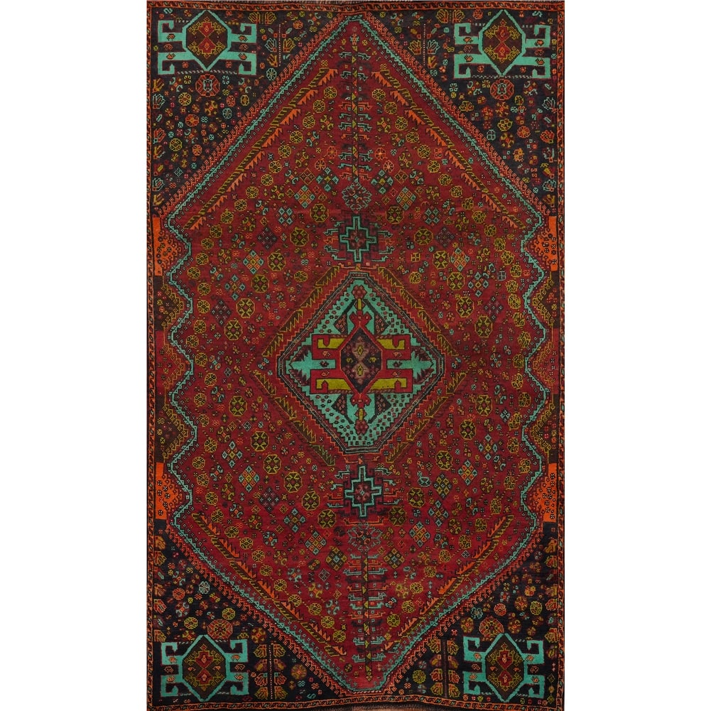 Hand Knotted Oriental 100% Wool Carpet Traditional Medallion Red Qashqai Area Rug - 7' 10'' X 4' 8''