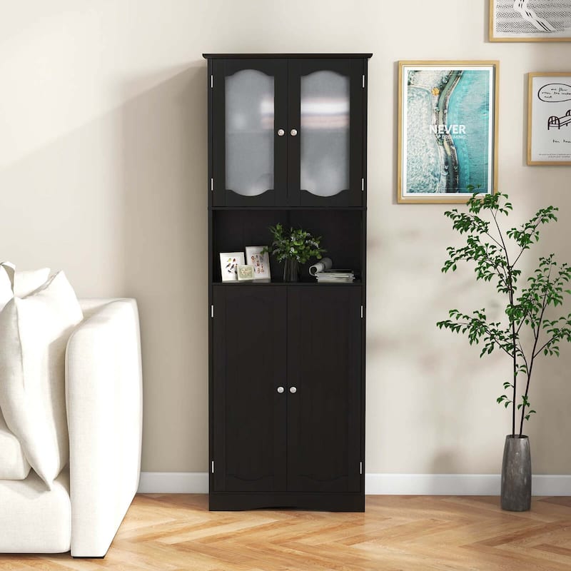 Costway 64.5" Tall Bathroom Cabinet with Tempered Glass Doors - See Details