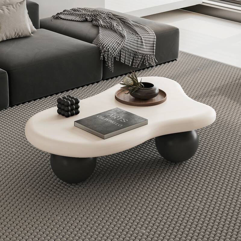 40 Inch Cloud Shaped Coffee Table with 3 Ball Legs