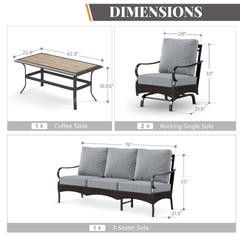 MAISON ARTS 4-Piece Rattan Wicker Patio Furniture Set with Swivel Chairs, Metal Frame & Coffee Table for Outdoor Spaces