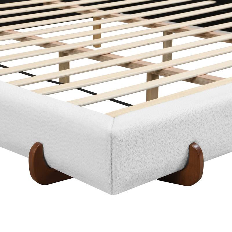 Upholstered Platform Bed Frame w/Curve Shaped Headboard/Wood Slats Support/Solid Round Legs/No Box Spring Needed/Easy Assembly