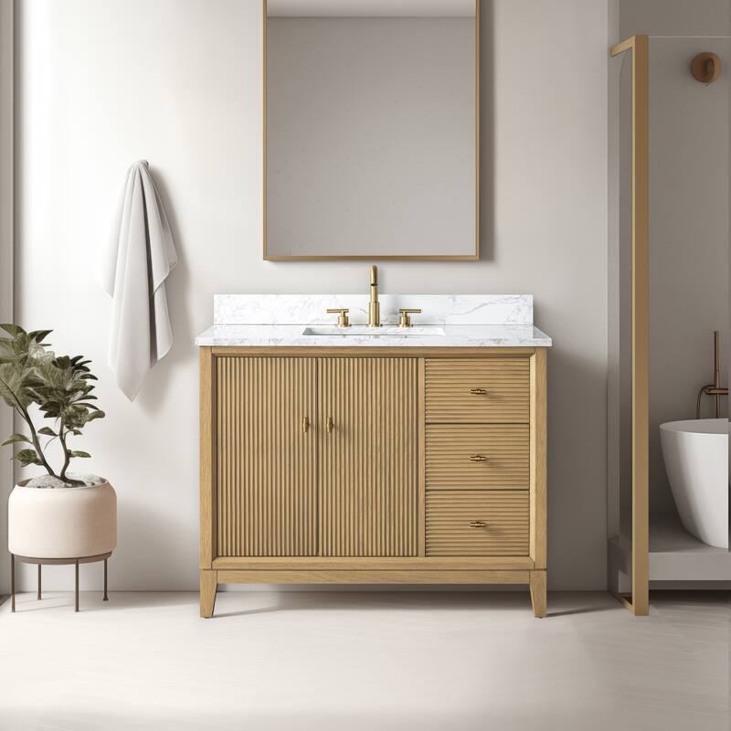 Vanity Art 42" Freestanding Bathroom Vanity with Engineered Marble Top and Sink