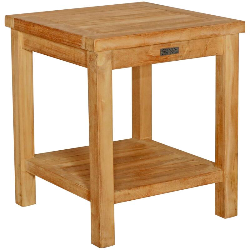 Seven Seas Teak Panama Outdoor Teak Wood Patio End Table With Shelf