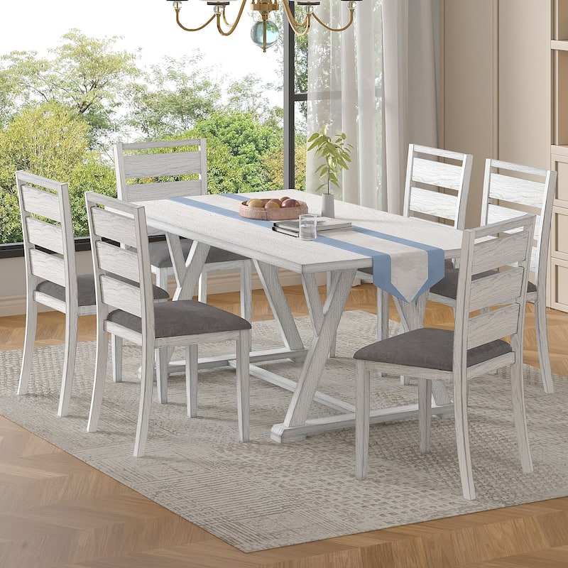 Javlergo Rectangular Dining Table and Chairs Set for 4-8,Modern Kitchen Table Set with Removable Leaves Space Saving - 7-Piece Sets - Grey