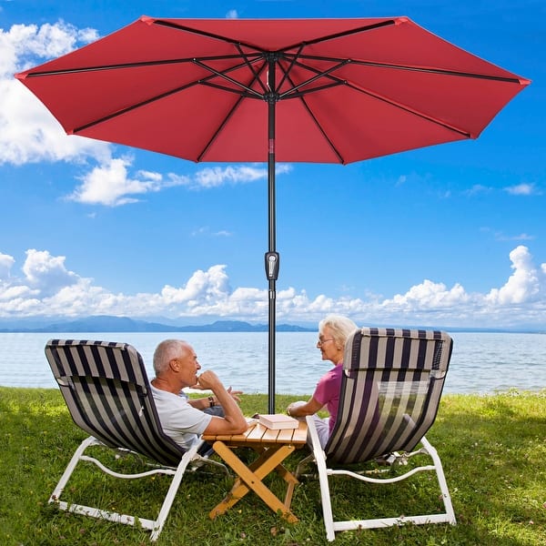 it's patio umbrellas yeah The Umbrella Laurens Pink Stripe Business & Pleasure Co and the matched hook JEAREY 9' 2-Tiers Patio Umbrellas