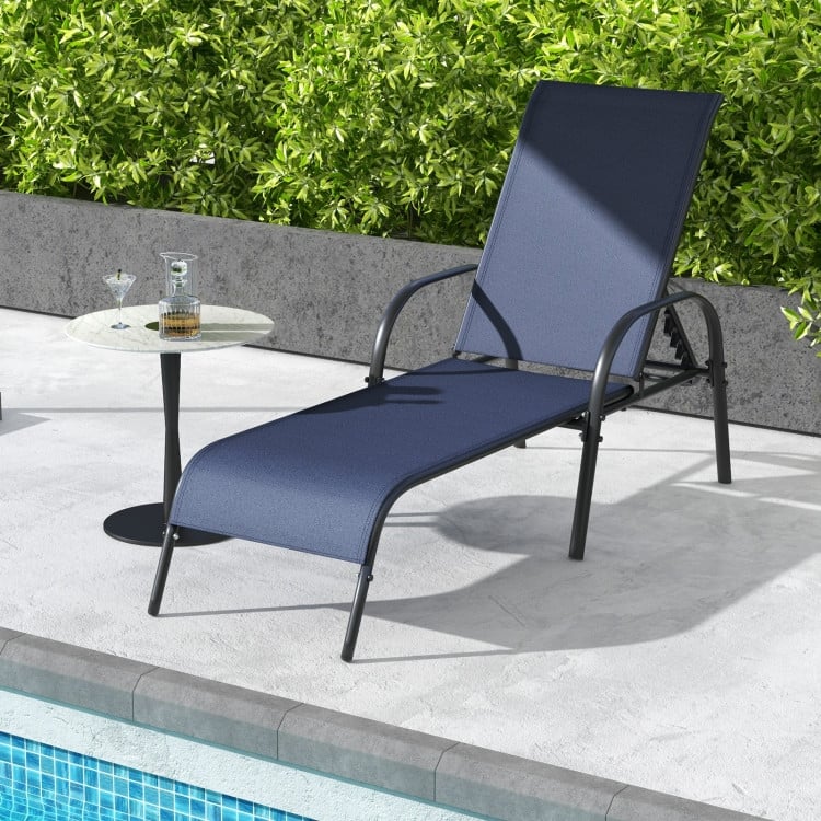 Adjustable Patio Chaise Folding Lounge Chair with Backrest - 75.5" x 26" x 24.5" (L x W x H)