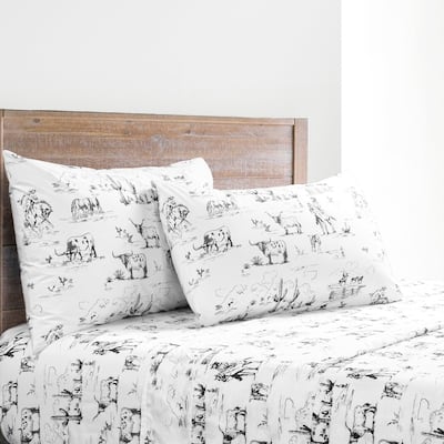 Paseo Road Ranch Life 200TC Cotton Western Rustic Cowboy Animal Toile 4 Piece Sheet Set