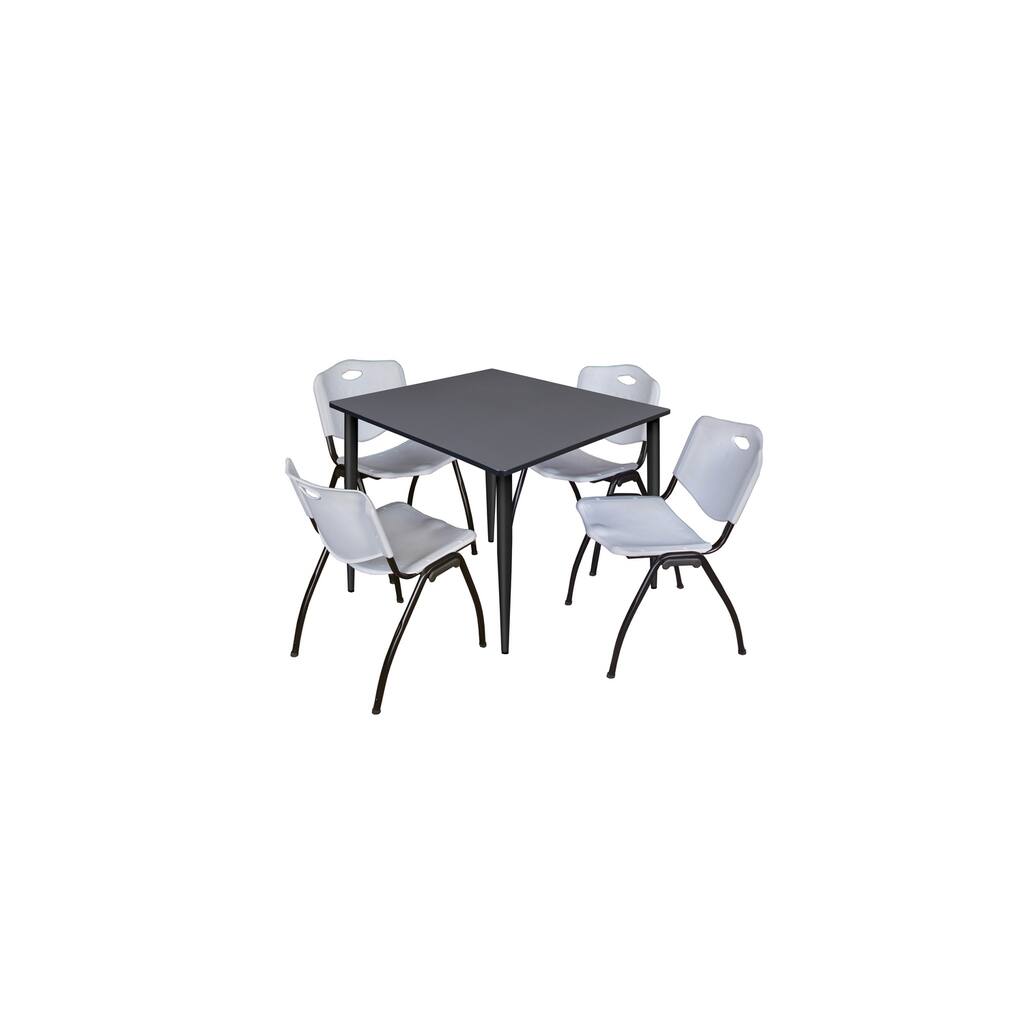48 in. Square Breakroom Table- Grey Top, Black Base & 4 M Stack Chairs- Grey