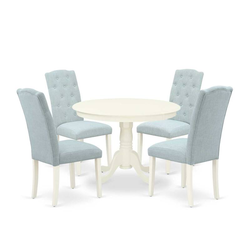 Vintage 5-Piece Dining Set - Round Table & 4 Parson Chairs - Linen White & Baby Blue - 42