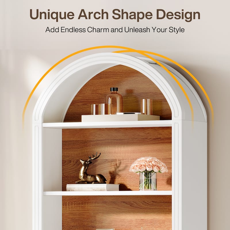 6-Tier Tall Arched Bookshelf for Living Room, Bedroom - 11.81"D x 31.5"W x 75.98"H