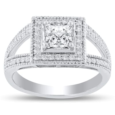 Auriya Platinum 1ctw Princess-cut Halo Diamond Engagement Ring(E, VS2)
